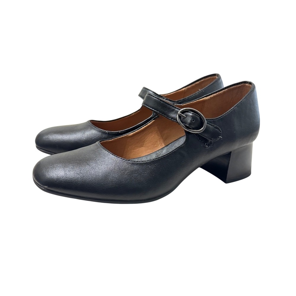 Eurosoft Paulette Mary Jane Block Heel Womens 8.5 Black Good Buckle Strap Pump